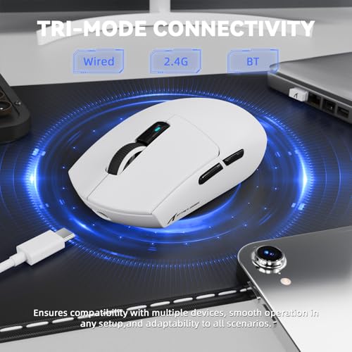 Image of MAMBASNAKE ATTACK SHARK G3PRO Wireless Gaming Mouse, Tri-Mode, Bluetooth /2.4G /USB, 59g Ultra Lightweight,25K DPI,100M Clicks Switches,RGB Magnetic Charging Dock,PAW3311 Sensor,BK52820 Chip-White