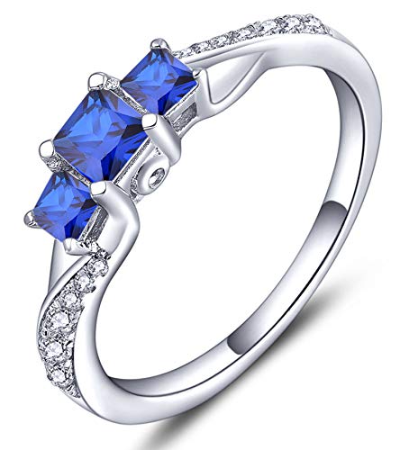 YL Women's Sterling Silver Clear Created Sapphire 3-stone Princess Cut Wedding Rings for Engagement Jewelry-size6
