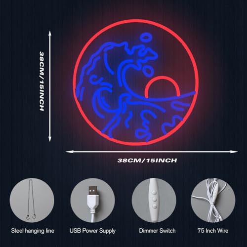 Image of Sunset Sunrise Neon Sign Dimmable Wave Neon Signs for Wall Decor Room Decor Bedroom Office Bar Birthday Party Christmas(Blue Red)