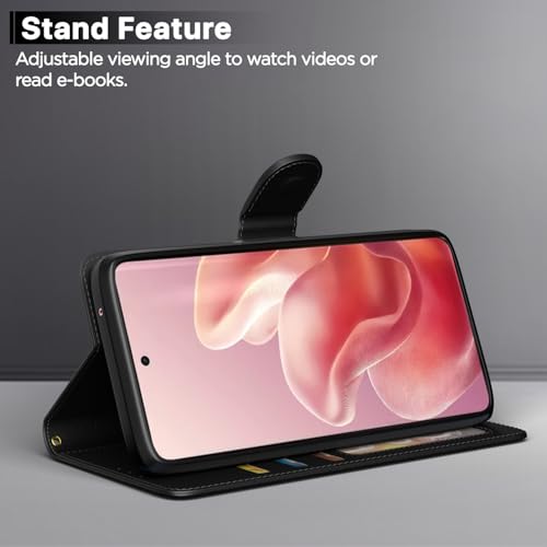 Image of Pikkme Flip Cover for Motorola Moto Edge 60 5G / Motorola Moto Edge 60 Fusion 5G Leather Finish | Inside TPU with Card Pockets | Wallet Stand and Shock Proof | Complete Protection Flip Case(Black)