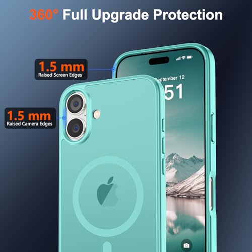 Image of SUPFINE Magnetic for iPhone 17 Case (Compatible with MagSafe)(Military Grade Drop Protection) Translucent Matte Shockproof with Anti-Fingerprint Phone Cover,Blue Green