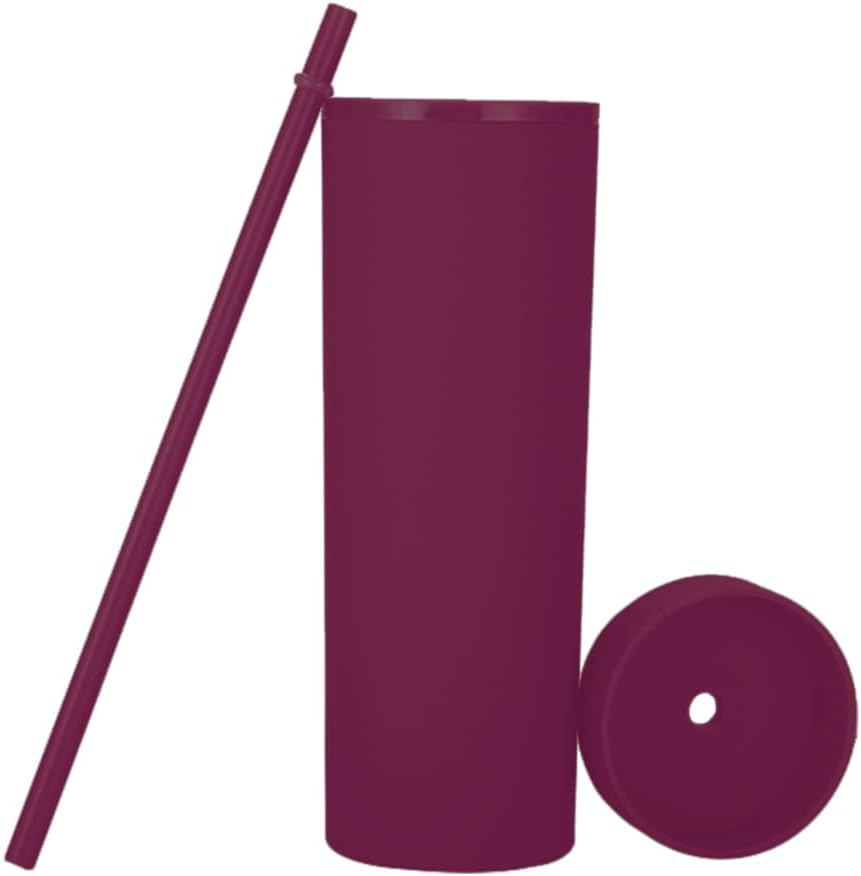 16oz Skinny Tumblers Bulk.Matte Burgundy Tumblers with Lids and Straws.Double Walled Plastic Acrylic Pastel Tumbler Cups for Iced Coffee Smoothie.DIY Slim Tumbler. - Image 3