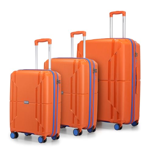 Provogue Lumina Hard-Sided PP Trolley Bag Set of 3 | Expandable Space with 8 Wheels Trolley Bags for Travel |Lightweight with Combination Lock|5 Year Warranty (Burnt Orange)