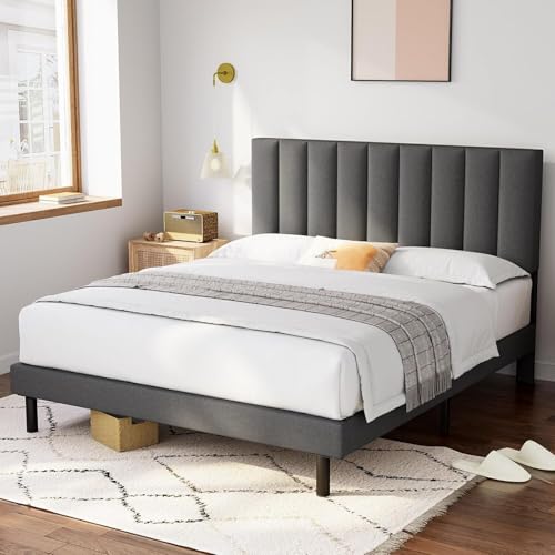 Image of Wooden Modern Upholstered King Size Bed for Bedroom | Wooden Double Bed Without Storage | Platform Cot Upholstered Bed with Upholstery Fabric | Engineered Wood | 6.5 x 6 Ft | Dark Grey