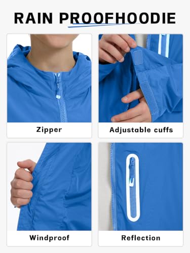 Image of UIQUR Boys Girls Rain Jacket Kids Waterproof Raincoats 5-14 Years | Hooded Lightweight Windbreakers with Zipper Pockets Cycling Camping Running School Lightweight