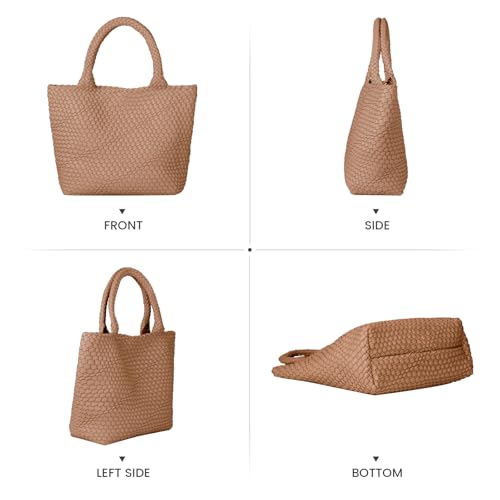 Bolso de hombro tejido de cuero beige grande miniatura 5