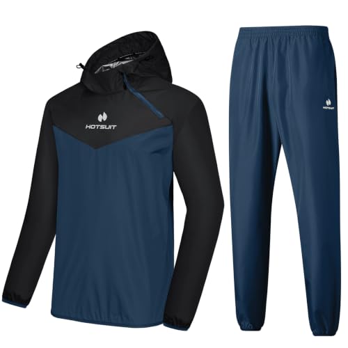 HOTSUIT Sauna Suit for Men Sweat Sauna Jacket Pant Gym Workout Sweat Suits, Bluegray, S
