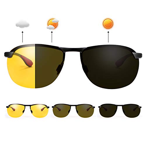 MIRYEA Herren Photochromatisch Sportbrille Polarisiert Rechteckig Sonnenbrille Al-Mg Metallrahmen Fahrer Anti Reflexbeschichtung 100% UVA UVB Schutz für Golf, Angeln, Autofahren, Outdoor-Aktivitäten