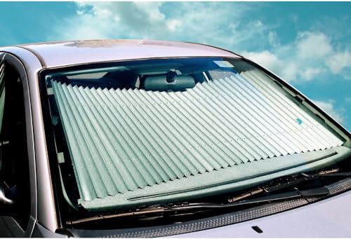 25 inch Large Fit Retractable Shade Auto Windshield Sunshade Silver Reflective - Easy Storage for Trucks, Most SUVs