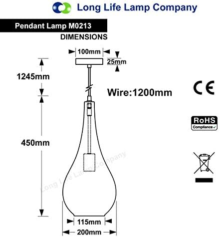 Modern Tear Drop Glass Pendant Light Shade Grey Smoked Retro Chrome Ceiling Lamp Holder M0213