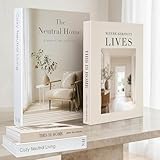 Braveriky Decorative Books for Neutral Home - Fake Books Storage Box for Decoration - Set of 2 Coffee Table Book - Photo Storage Keepsake Box for Room Bookshelf Decor, Beige