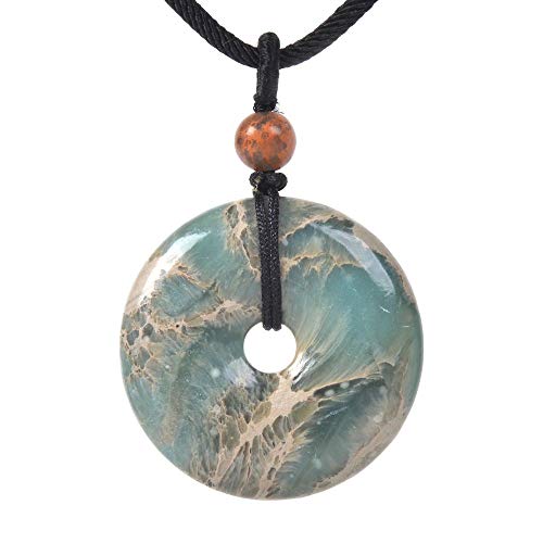 JUST IN STONES Natural Serpentine Gemstone 30mm Donut Beads Reiki Chakra Pendant Necklace Handmade Jewelry 22 Inch