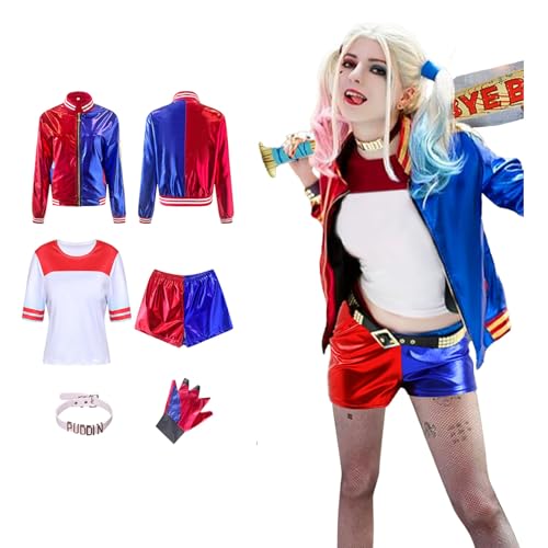 Metaparty Quinn Cosplay Kostüm Damen Erwachsene XL - Kostüm Set: Jacke, T-Shirt, Shorts, Handschuhe, Halskette - Rick und Morty Cosplay-Party,...