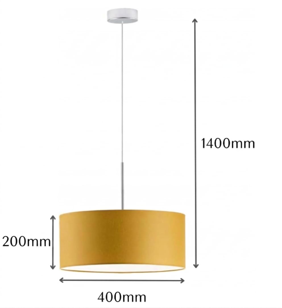 Lampada a Sospensione Lunga con Sorgente Luminosa Sostituibile E27 max. 60W (non inclusa) Paralume in Tessuto (bianco)