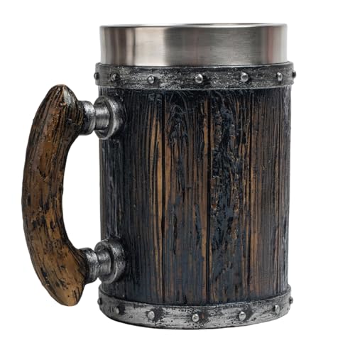 Jarra de cerveza de acero inoxidable premium con diseño de barril clásico medieval 4