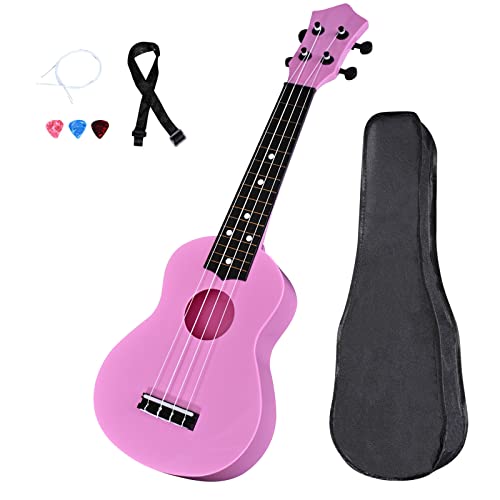LIEKE Kids Ukulele 21 Inch Soprano Ukelele,Musical Instrument,Toy Ukulele Gift for Girls Children Beginners with Bag (Pink)