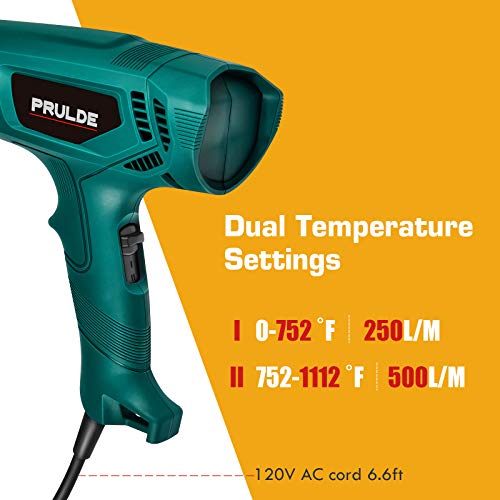 Heat Gun, Prulde Hg0080 Hot Air Gun Kit Dual Temperature Settings 752℉-1112℉ With 4 Nozzles For Crafts, Shrink Wrapping/Tubing, Paint Removing #TOP1