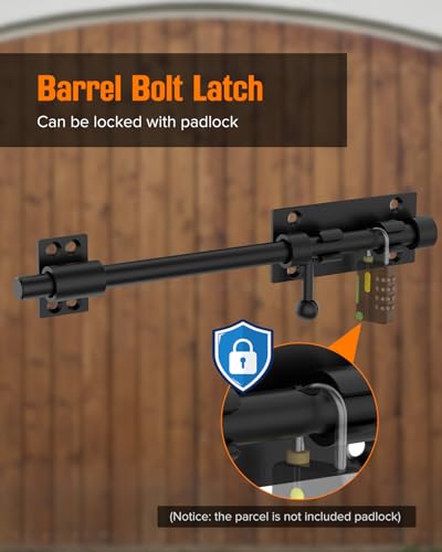 Image of 10 inch Barrel Bolt Latch, Heavy Duty Slide Bolt Gate Latch, 304 Stainless Steel Thickened Metal Gate Locks for Outdoor Fence, Shed, Wooden Gate, Barn, Patio, Courtyard (Black - 1pc)
