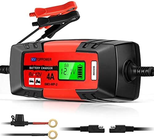 Battery Charger 6V/12V 4A Smart Battery Maintainer, with LCD Display,Fully Automatic Trickle Charger for Automotive Car Motorcycle, Lawn Mower,Motorcycle, Boats.