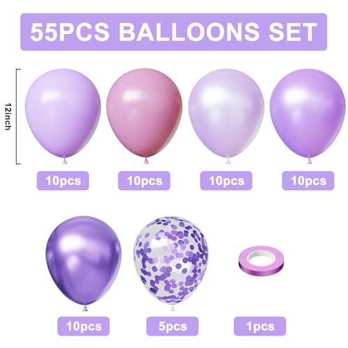 Image of Dark Purple Balloons 55pcs Pastel Light Purple Balloons 12inch for Purple Birthday Wedding Baby Shower Party Decorations