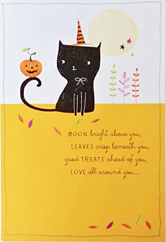 Moon Bright Above You, Leaves Crisp Beneath You, Good Treats Ahead of You, Love All Around You - Hope Your Halloween is Just Like That Premium Greeting Card with Stylish Witch Black Cat