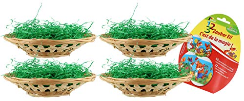com-four® 16-teiliges Oster-Set mit Bastkörben, Ostergras und Dekorbanderolen - Oster-Deko zum selber Machen - Osternest - Osterkörbchen (Set Natur Hellbraun 1)