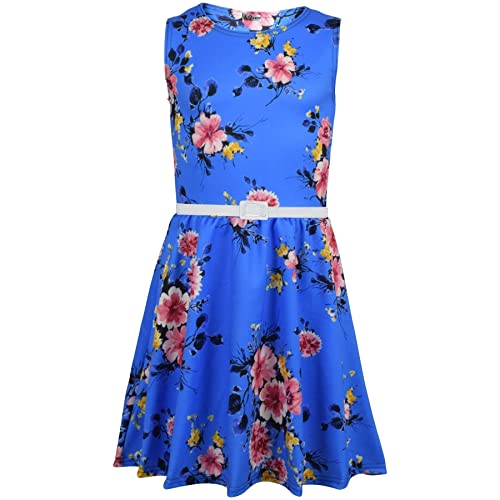 Vestido skater de niñas azul rey floral para hacer inolvidable su próxima fiesta