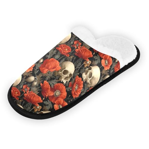 Flower Red Skull Retro Slippers For Women Men Soft Memory Foam Non-Slip Hallowmas Winter Indoor House Shoes Travel Slipper2
