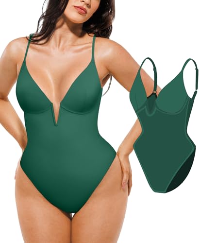 Image of Popilush One Piece Swimsuits for Women Tummy Control Deep V Neck Underwire Shapewear Swimsuit Summer Bathing Suits