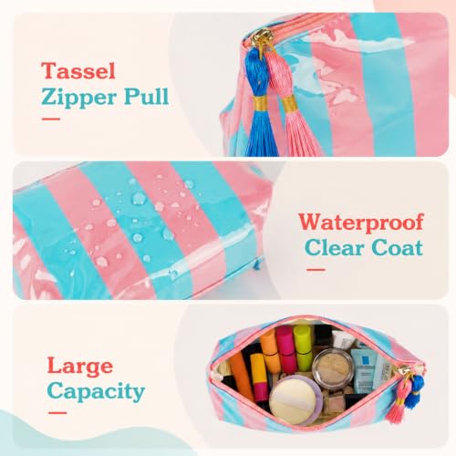 Image of MAYCREATE Striped Makeup Bag Waterproof Coated Cosmetic Pouch
