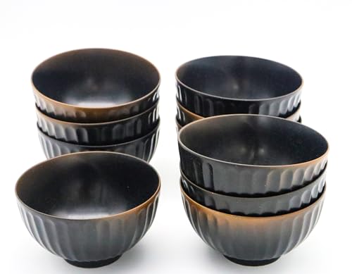 美濃焼 和風カフェシリーズ 菊柄 茶碗 黒吹き 10点組(サイズ:H6.8×W12×D12cm)