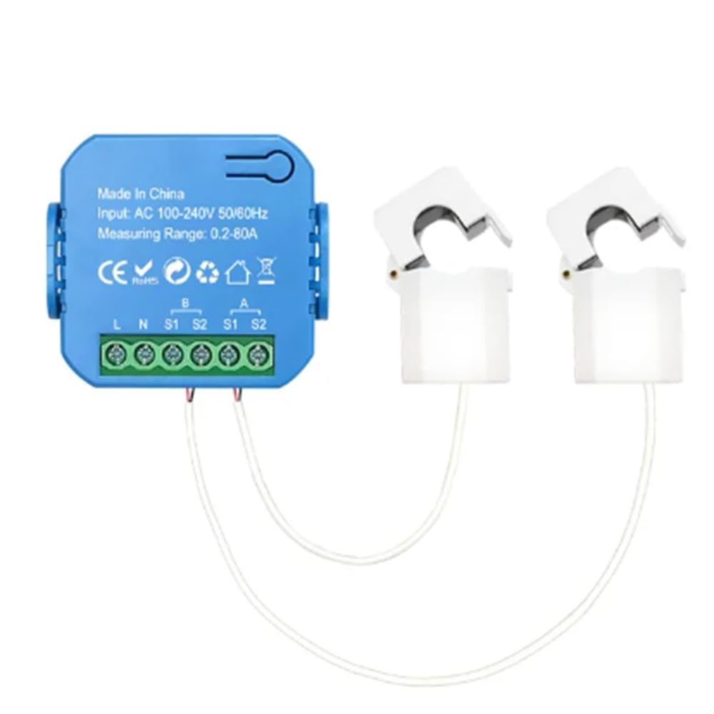 Mskidand Blue Tuya Smart Zigbee Energy Meter Bidirectional With Current Transformer Clamp App Monitor Power 80A(2Ct)
