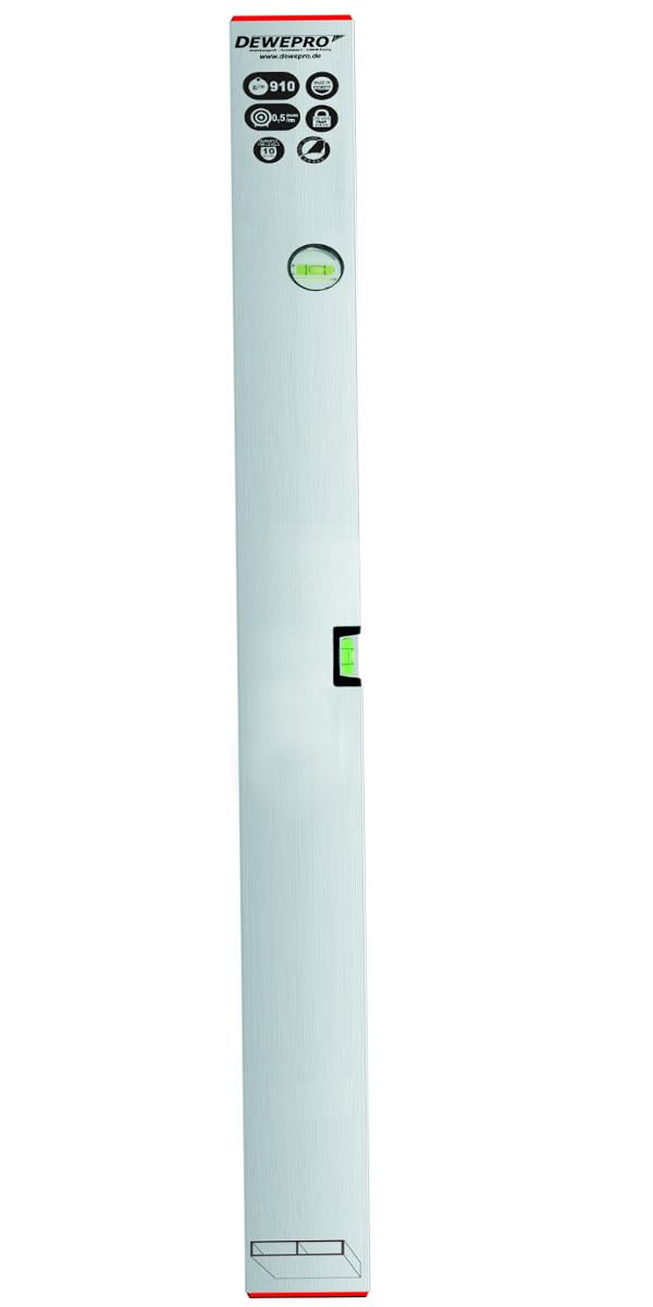 DEWEPRO Aluminium Richtlatte 150 cm mit 2 Libellen – Abziehlatte Setzlatte Putzlatte mit integrierter Wasserwaage – Leicht Stabil und Präzise – Für Putz Estrich und Bauarbeiten