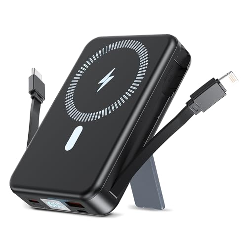 Macchiatto Powerbank für Magsafe,10000mAh Magnetische Power Bank Mit Typ-C-Kabel und Lightning-Kabel,PD 20W Schnellladen mit LED Display,Kabellos Akkupack für iPhone 17/16/15/14/13/Pro/Pro Max/Mini