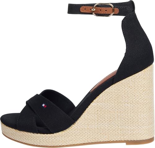 Tommy Hilfiger Damen Wedge Sandalen Flag High Crisscross mit Knöchelriemen, Schwarz (Black), 39 Tommy Hilfiger Damen Wedge Sandalen Flag High Crisscross mit Knöchelriemen, Schwarz (Black), 39