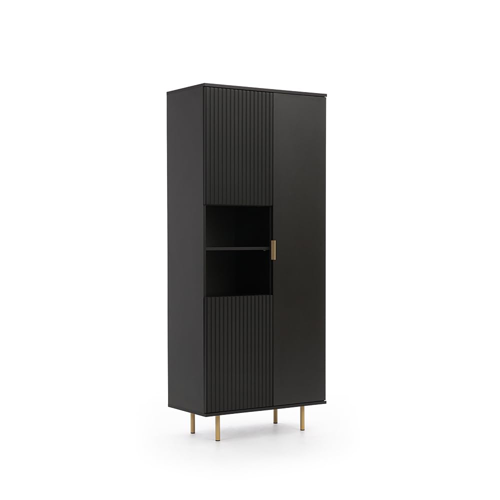 Lomadox Wohnmöbel Set Wohnwand matt schwarz 3-teilig modern 1 Kommode, 1 Lowboard, 1 Vitrine