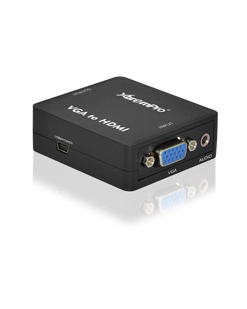 XtremPro VGA to HDMI Converter Adapter 1800P Full HD Mini VGA to HDMI Audio Video Converter Adapter W/ 3.5mm Audio Port, Support HDTV, PC Laptop Display Computer, Projector, DVD - Black (61086)