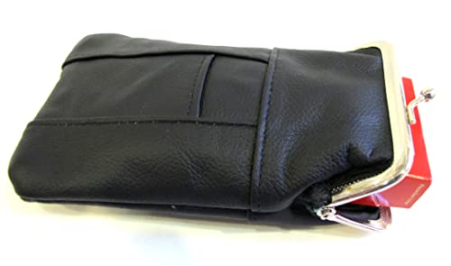 100'S 120'S 100% Genuine Leather Cigarette Case Lighter Pocket Kiss Lock Metal Twist Clasp Slim Durable -Black #TOP5