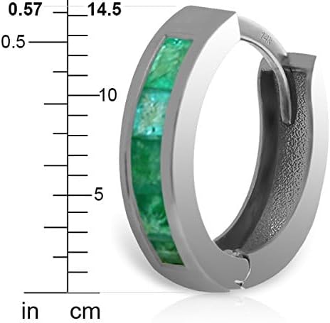 14k White Gold Hoop Huggie Earrings with Natural Emeralds - Image 4