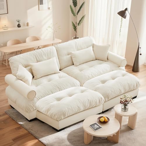 Image of SoarFlash Modern Sofa Couches for Living Room, Small Sectional Sofa Set with Reversible Chaise, Sleeper Sofas and Modular Couch Function, Suitable for Small Spaces in Apartment, Beige