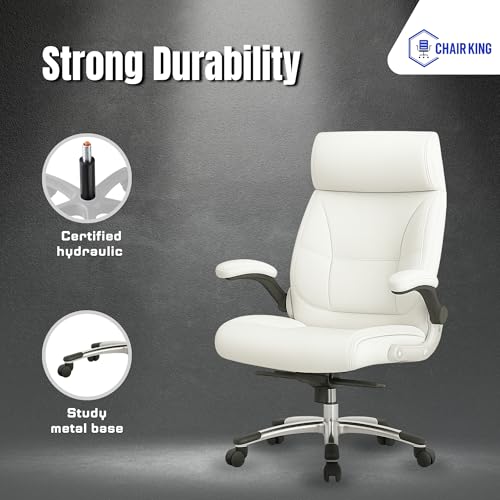 Image of CHAIR KING Premium Leatherette Boss Chair for Office | Ergonomic High Back Chair for Home, Office, Study & Gaming | Height Adjustable, Tilt & Rocking Chair in Heavy Base | 1pc (White)