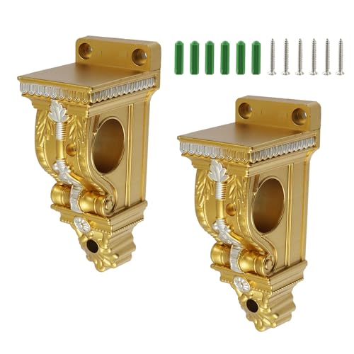 Mewutal 2 soportes dorados para barra de cortina de plástico con agujero de 1-4/7 pulgadas de diámetro, soportes de barra de cortina para decoración de ventanas (oro + plata, agujero único)