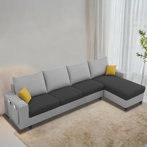 Image of Casaliving Porto RHS 6 Seater L Shape Sofa Set for Living Room (Black Grey Fabric) Premium Velvet Fabric Sofa Set