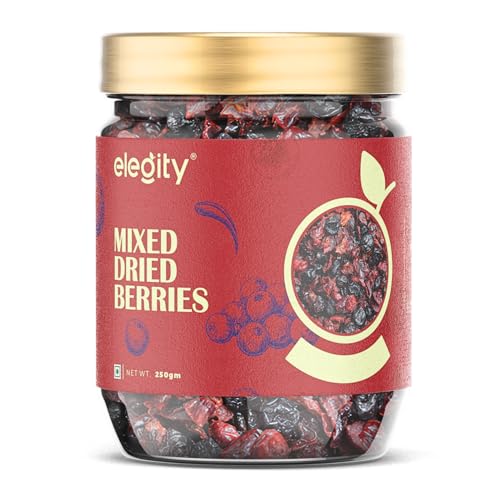 Elegity Mixed Dried Berries 250g | Cranberries Blueberries Berry Mix | Sweet Tangy Fruit Snack | Antioxidant Rich Topping for Cereals Salads Baking | Healthy Gifting