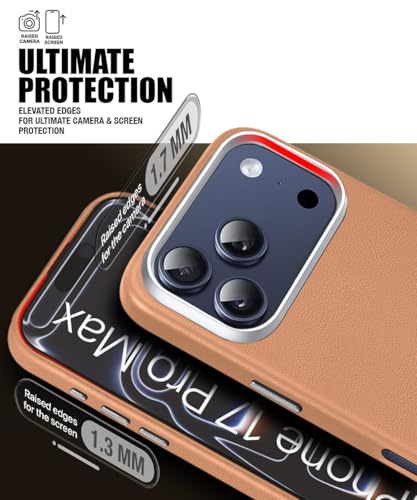Image of WOW IMAGINE Back Cover for iPhone 17 Pro Max | Shockproof Tough Leather Texture Hard Mobile Case | Ultra Slim Non-Slip Grip | Inner Velvet Fabric | Metal Camera Ring - Tan Brown