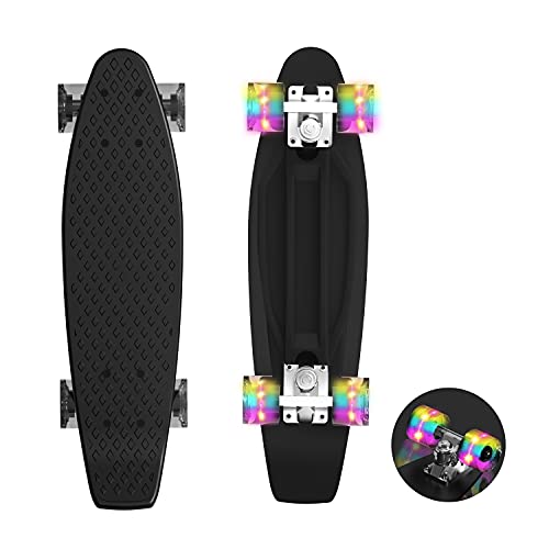 Hiboy 22   Complete Skateboards Mini Cruiser with Colorful LED Light Up Wheels for Kids Boys Youths, Black