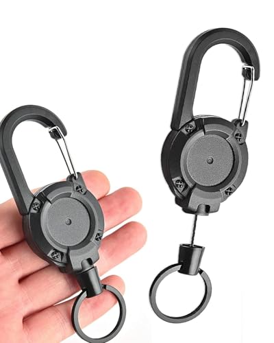 Image of Retractable Keychain, Retractable Badge Reels, Recoils Lanyards for Id Card, ID Badge Holder with Steel, Belt Clip Badge Holder Pull Reel Black (1PCS)