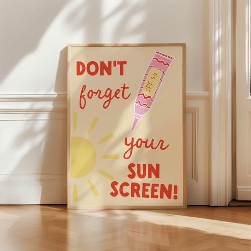 Bathroom Wall Art Print – Don’t Forget Your Sunscreen Poster, Fun Sun Protection Reminder, Modern Skincare Wall Decor, Unframed (12x18)