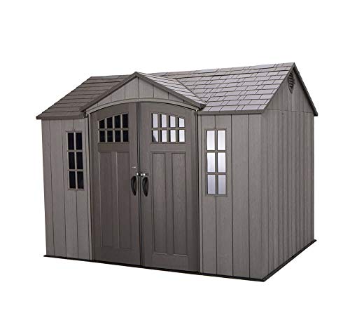 Lifetime 10 ft x 8 ft Outdoor Storage Shed – Heavy-Duty Resin Backyard Shed with Skylights, Windows, Steel-Reinforced Textured Walls by LIFETIME - Used condition - US$1464.94