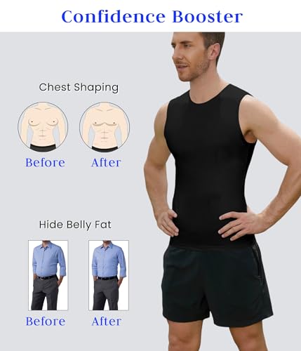 Image of Compression Shirt Men Slimming Body Shaper Vest Crewneck Workout Tank Top | Tummy Control Undershirts, Gynecomastia Compression Shirts, Back Support, Sleeveless Muscle Shirts, Shaping Tank Top